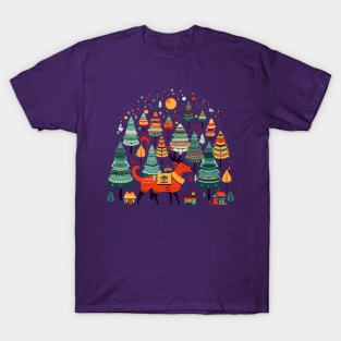 Cute Christmas Cartoon: Reindeer and Trees T-Shirt